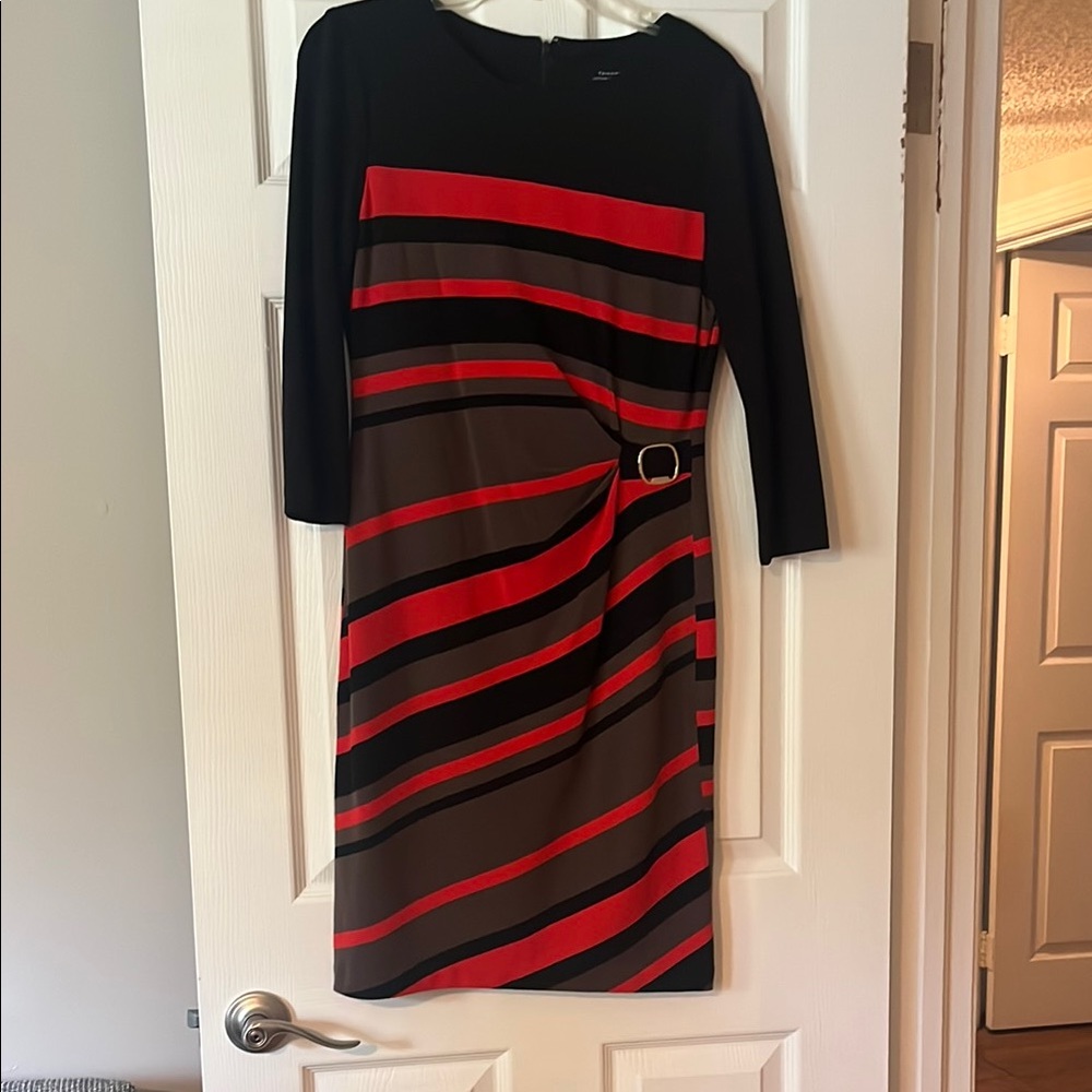 Black and Red/burnt orange Striped Women's Dress - Picture 1 of 4